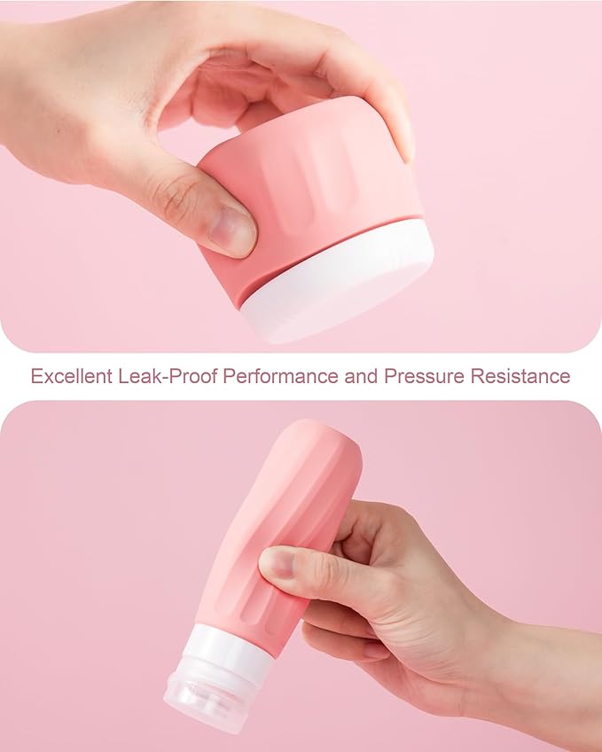 Travel Size Toiletries 8 Pack, TSA Approved 3oz Silicone Squeeze Bottles & Cream Jars with Clear Travel Bag