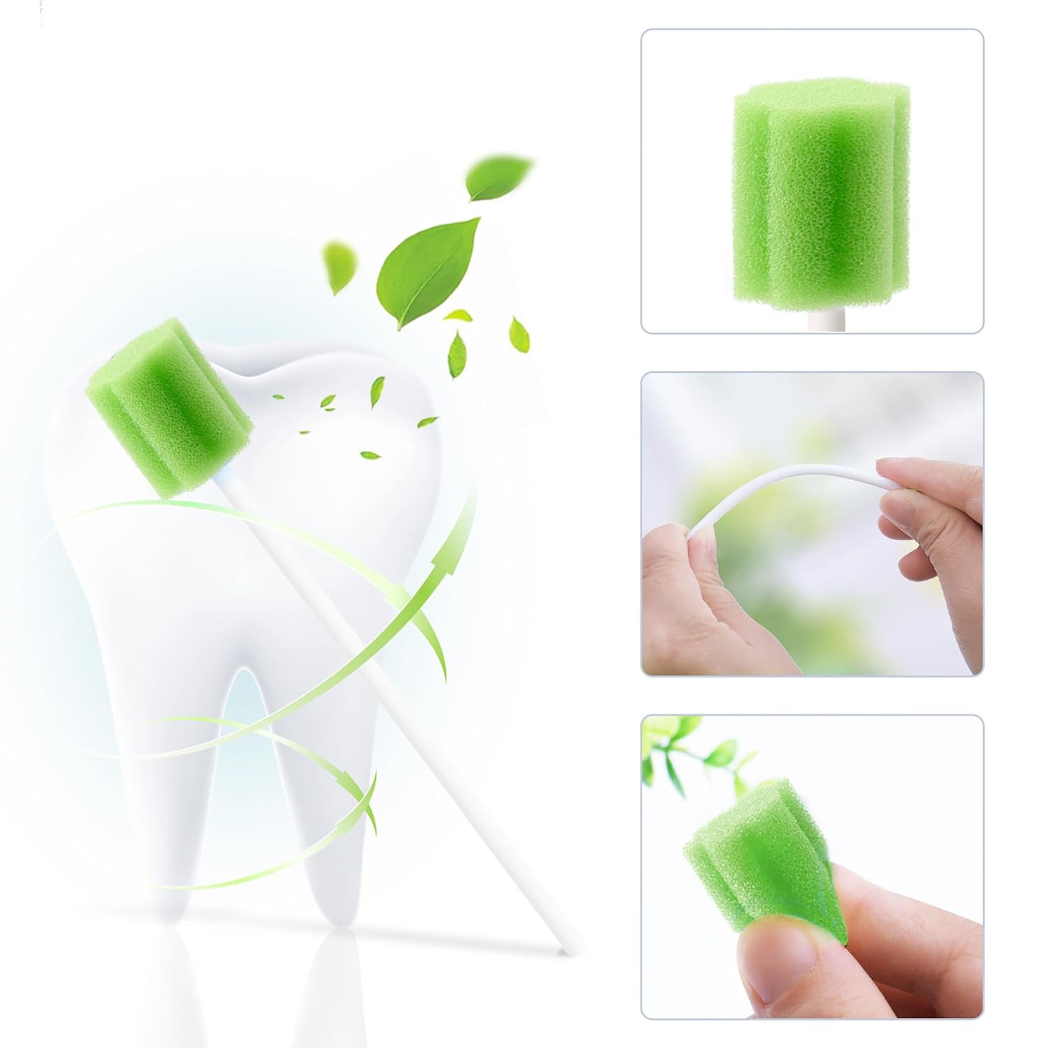100Pcs Disposable Mouth Sponge Swabs Elderly Kids Adults Tooth Mouth Cleaning Individually Wrapped (Green)