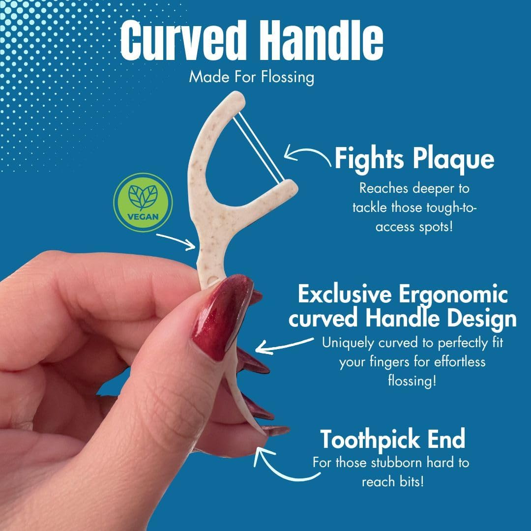 Twin Line Biodegradable Floss Picks (220 Count) - Compostable Tooth Flossers Minty Fresh-Double Thread 2X The Clean | Bonus Travel Case | Thing Thread Glide Easy & Shred-Resistant