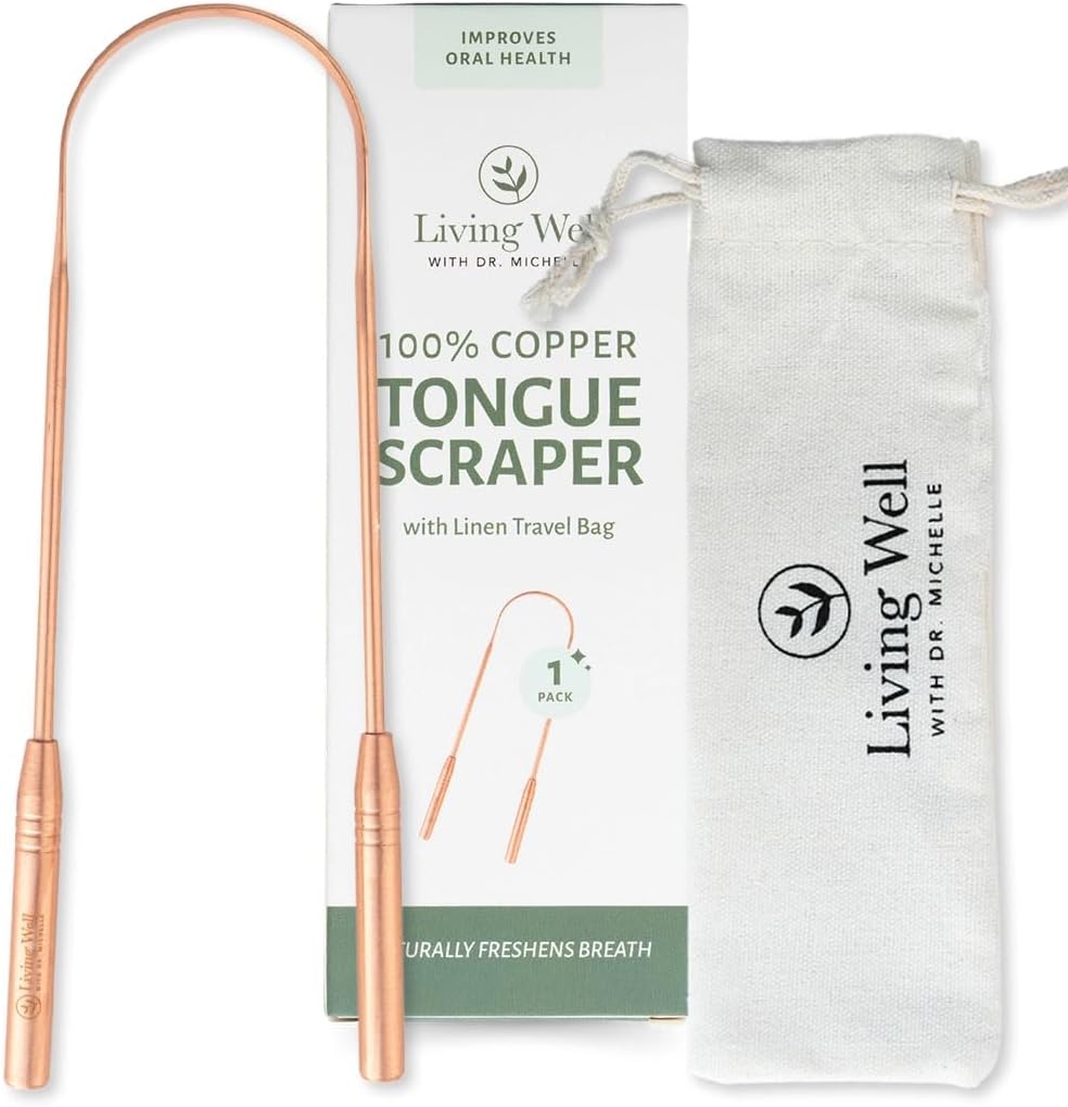 Living Well with Dr. Michelle Bamboo Toothbrush, Floss, and Copper Tongue Scraper Set