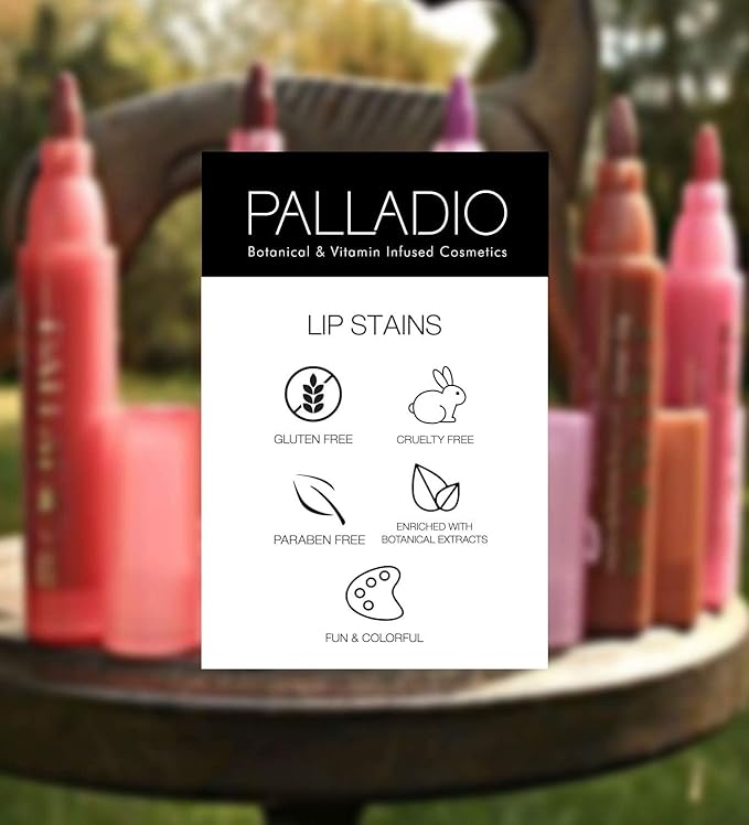 Palladio Lip Stain, Hydrating and Waterproof Formula, Matte Color Look, Longlasting All Day Wear Lip Color, Smudge Proof Natural Finish, Precise Chisel Tip Marker, Berry