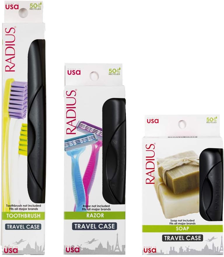 RADIUS Toothbrush Portable Travel Case Kit Standard Toothbrush Soap Razor Case Storage Box for Travel BPA Free 3 Count - Opaque White