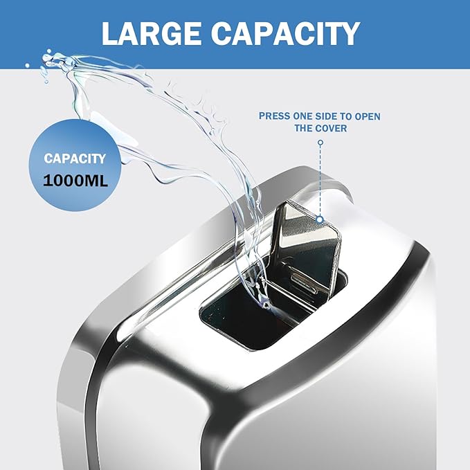 34 oz/1000ml Stainless Steel Commercial Soap Dispenser Wall Mount, Hand Soap Dispenser for Bathroom, Refillable Soap Liquid Dispenser for Bathrooms Kitchen Restaurants Hotel Hospitals