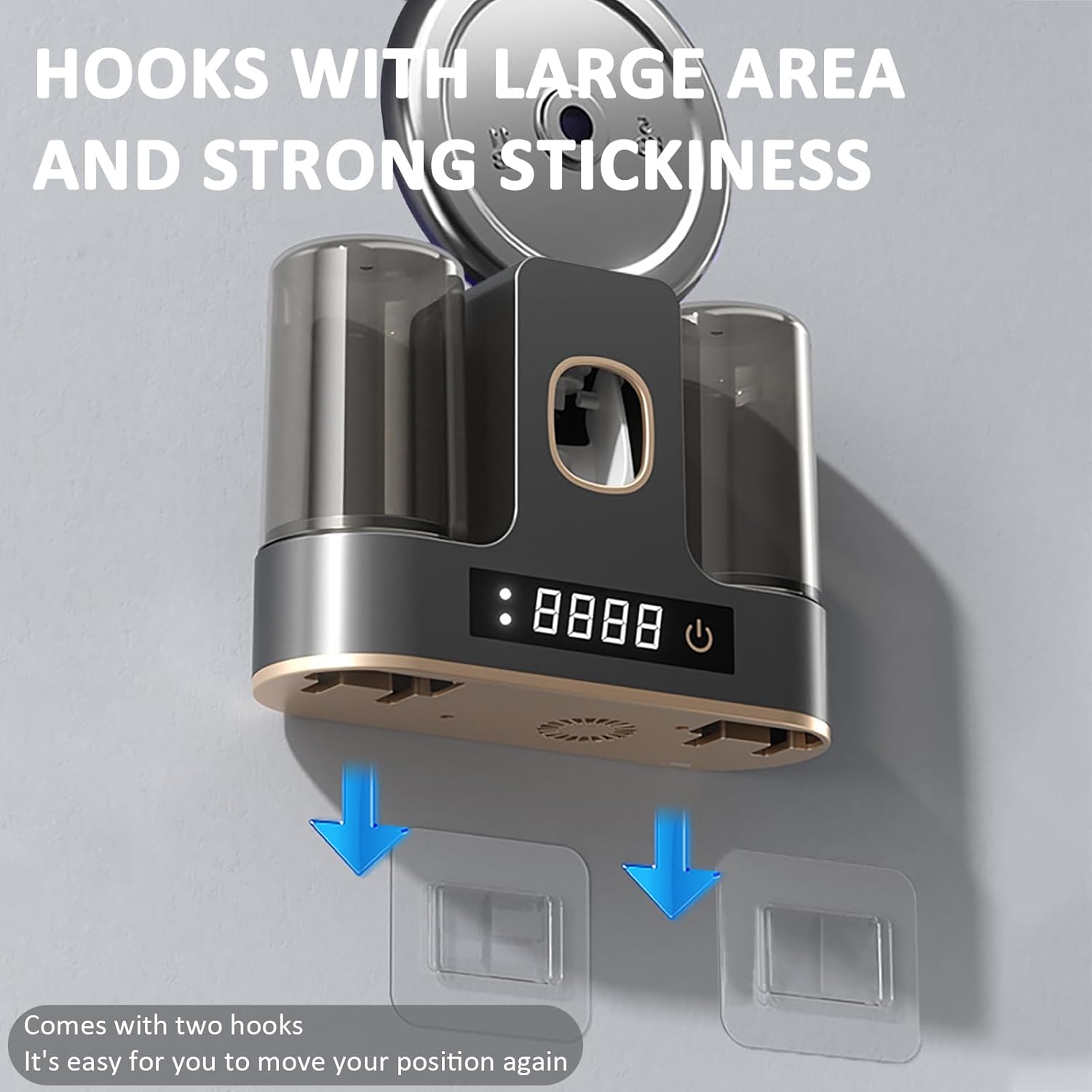 Toothbrush Holders for Bathrooms with Air-Drying, Toothbrush Sanitizer Holder with Smart Countdown LED Screen, 2 Cups Electric Toothbrush Holders Wall Mounted with Toothpaste Dispenser