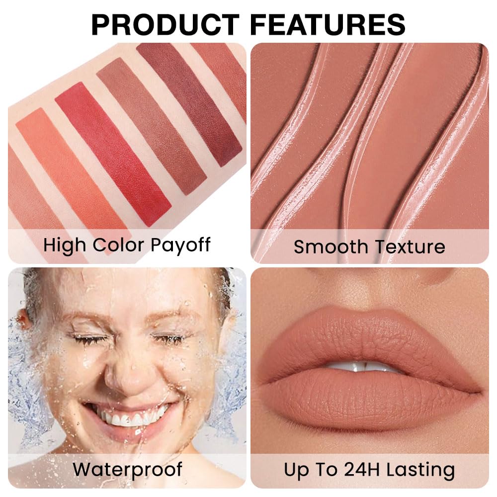 Retractable Lipliner Pencil Waterproof Makeup for Lip Liner and Eye Liner, Smooth and Creamy, Long Lasting Matte Finish, Vegan Beauty, Matte Velvet Pigmented Lip Liner (06#Peach Red, 1)