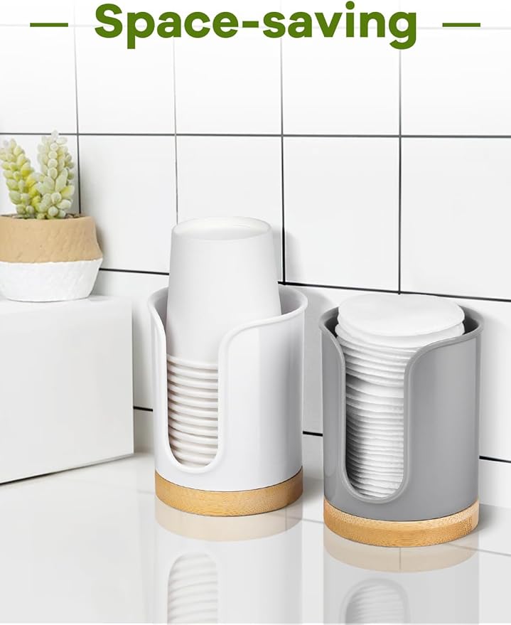 Bathroom Cup Dispenser - Small Cup Holder for Dixie 3 oz Bathroom Cups, Mouthwash Cups, 3 4 Ounce Cup Dispenser - PC/Bamboo, White, Pack of 1