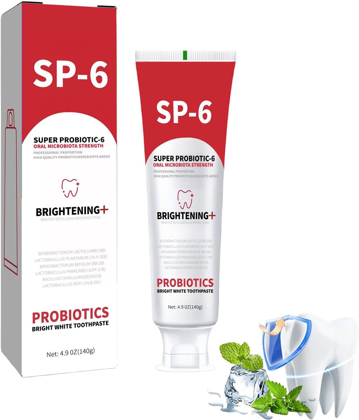 SP-6 Probiotic Brightening Toothpaste,Super Probiotic-SP-6 Fluoride-Free Toothpaste for Sensitive Teeth, Gentle Mint, Fresh Breath,Daily Use for Oral Health 140g/4.9oz (1 Pcs)