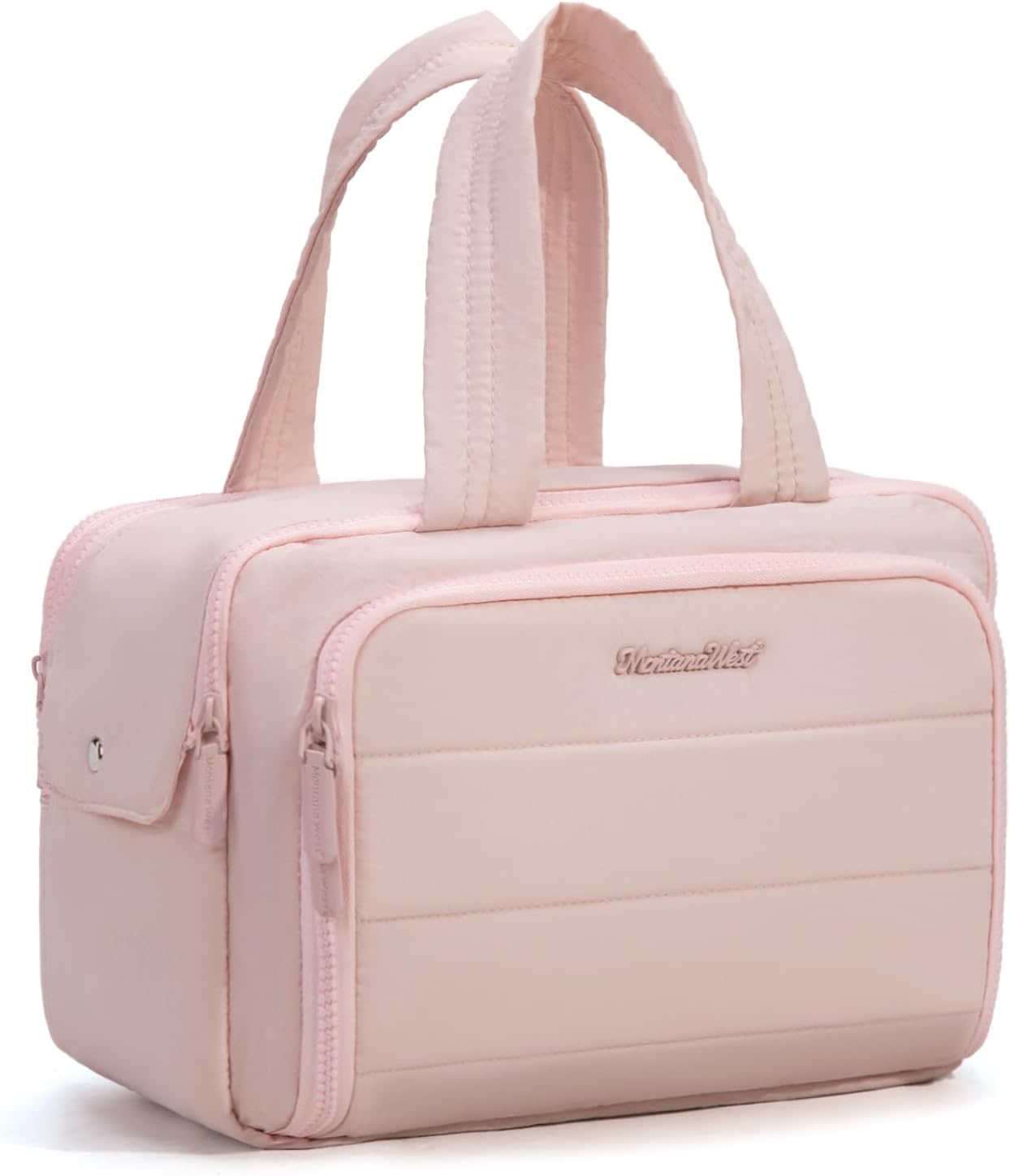 Montana West Travel Toiletry Bag Large Capacity Travel Bags Soft Pink Makeup Organizer Lightweight Puffy Cosmetic Bag with Waterproof Compartment