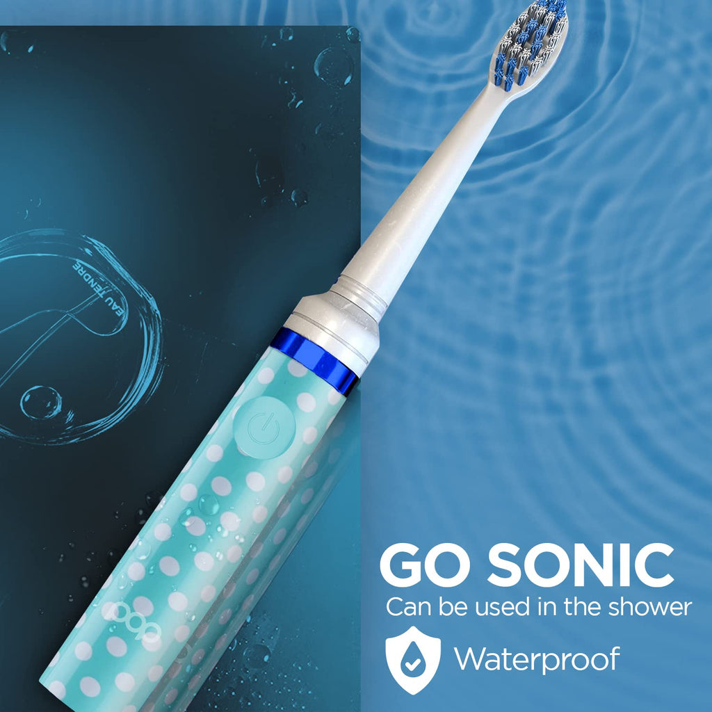 Pop Sonic Electric Toothbrush (Blue Dots) - Travel Toothbrushes w/AAA Battery | Kids Electric Toothbrushes with 2 Speed & 15,000-30,000 Strokes/Minute, Dupont Nylon Bristles