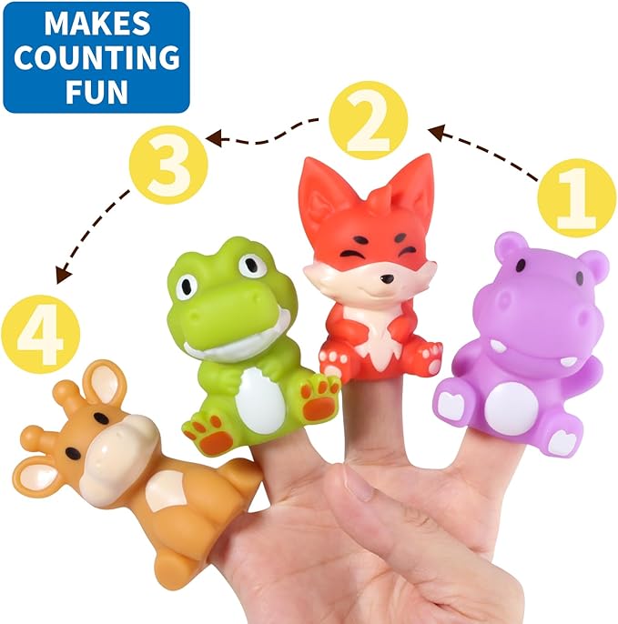 Oriate Zoo Animals Finger Puppets, 10PCS Infant Jungle Animals Finger Bath Pool Toys, Puppet Theater Storage Bags incl, 12m+ Toddler Travel Toys