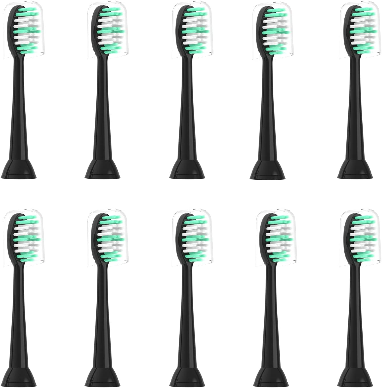 Replacement Toothbrush Heads 10 Pack Compatible with AquaSonic Black Series for Vibe Series Black Series pro, and for Duo Series pro Electric Toothbrush,Soft Balck