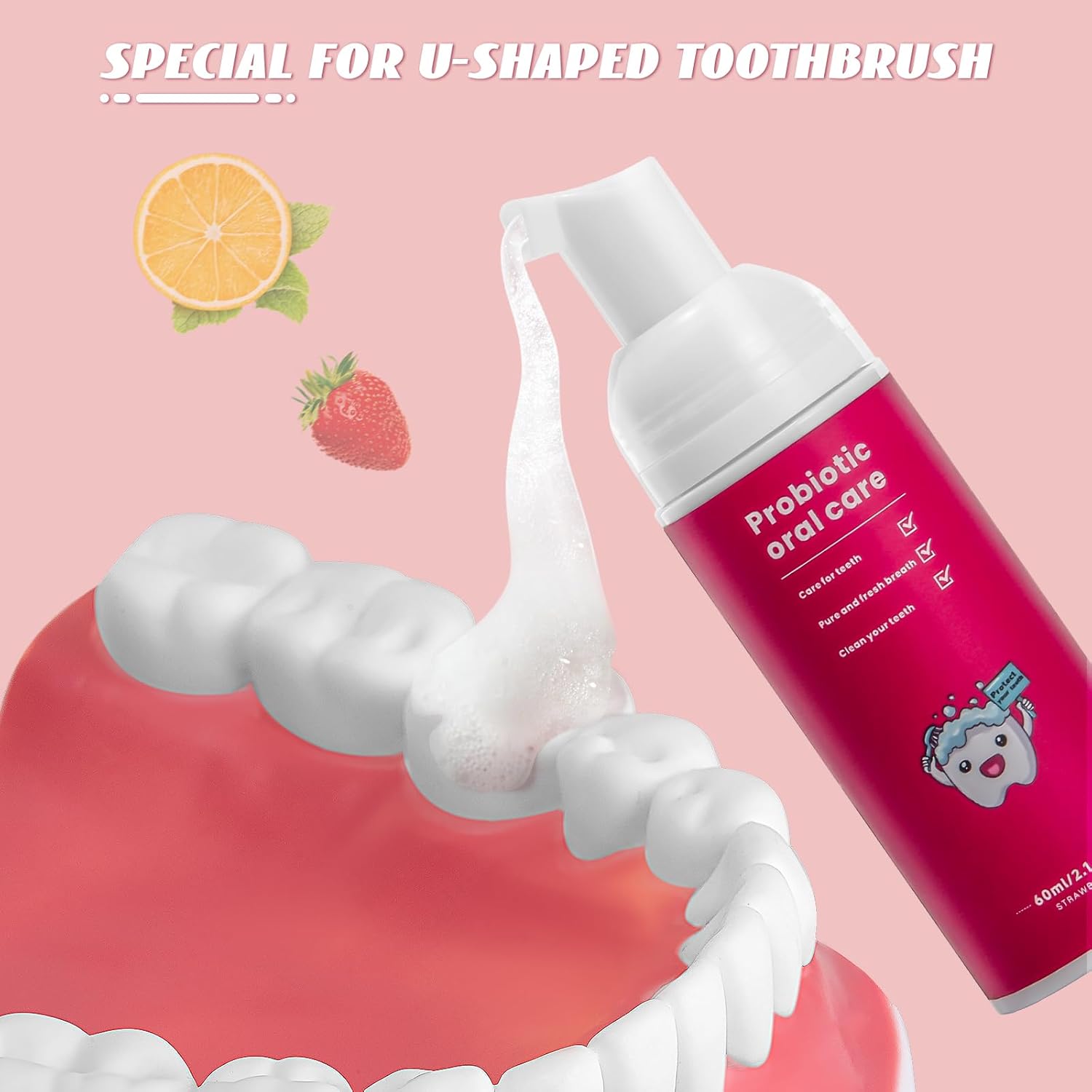 Kids Foam Fluoride Free Toothpaste with Watermelon Strawberry Blueberry Mint Flavor, Toddler Natural Teeth Deep Cleaning Toothpaste for U Shaped Toothbrush