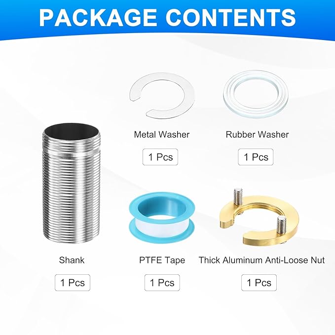 uxcell Faucet Mount Extension Shank 2.4"x 1.25" Stainless Steel Pipe Faucet Extension Nipple Locknut Kit with Stainless Steel Thick Anti-Loose Nut and Gasket Fittings for Basin