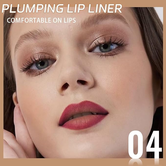 Matte Lip Liner Pencil, Long-Lasting Creamy Formula with Silicone Smudger, Waterproof Non-Staining Crayon for Lip Contouring, Plump Define Sculpting 04#