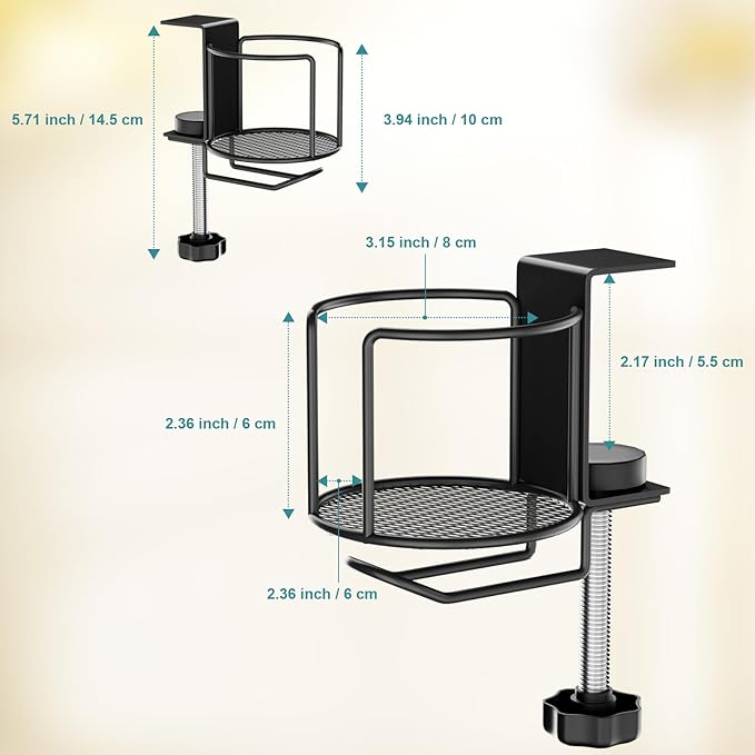 2-in-1 Desk Cup Holder,Anti-Spill Table Water Bottle Holder,Clamp On Table Stainless Steel Drinking Holder,Compatible with Universal Cups/Bottles/Mugs/Cans/Tumblers/Thermoses/Glass,1 Pack