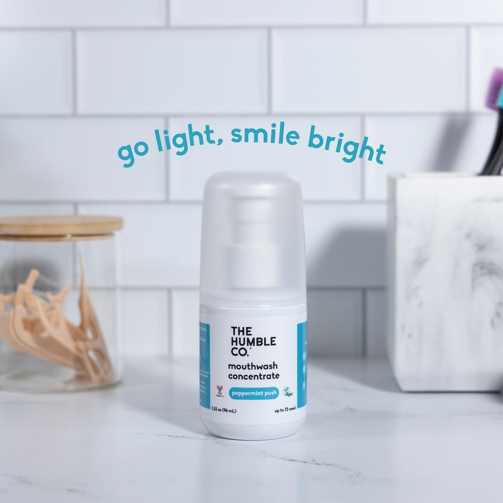 The Humble Co. Mouthwash Concentrate – Natural Mouthwash to Support Fresh Breath, Cavity Protection, Gum Health, and Helps Remove Plaque, Vegan & Cruelty-Free Oral Care, 2pk (Peppermint 3.25 oz)