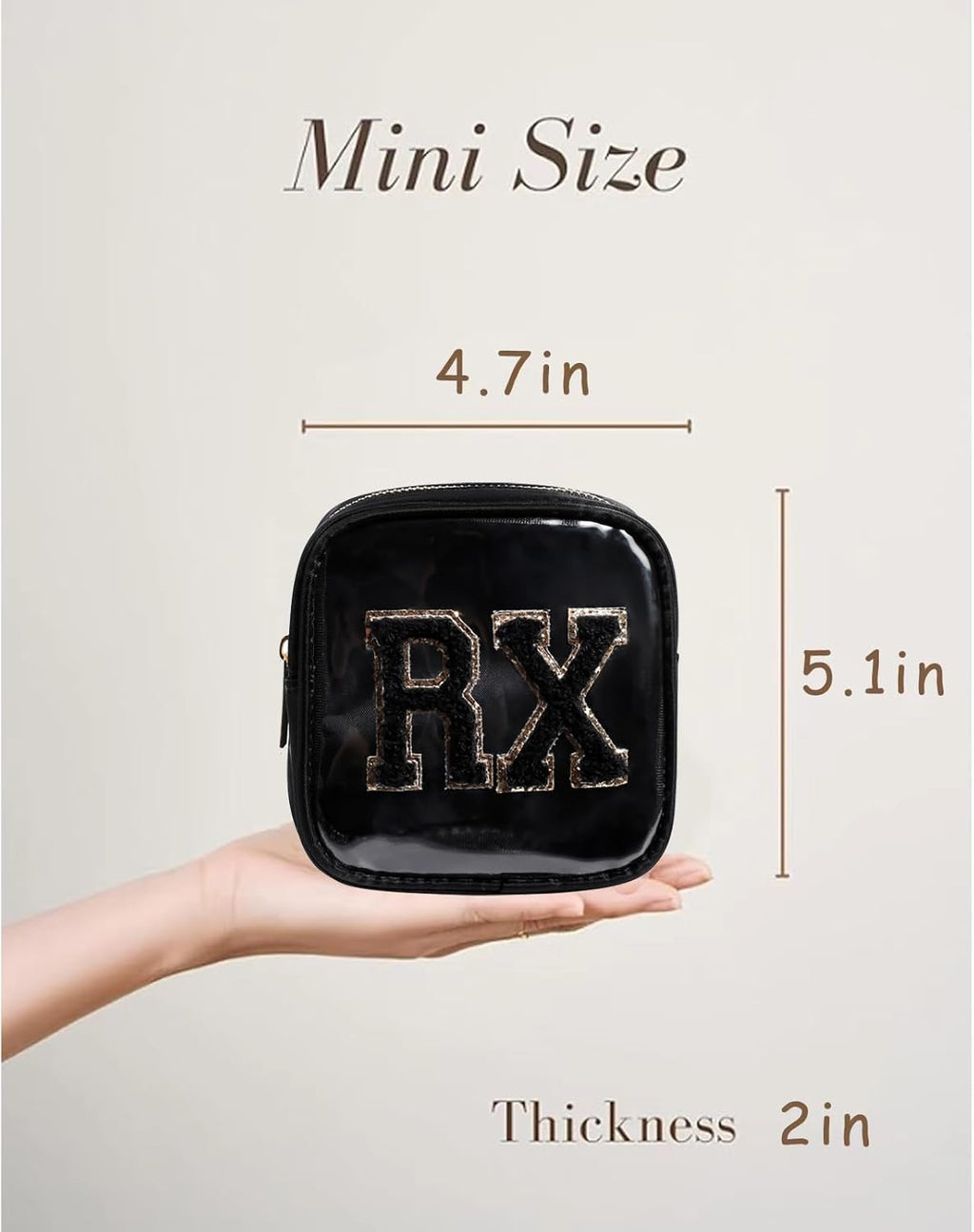 Small Chenille Letter Clear Medicine Makeup Bags,Nylon PVC Waterproof Rx Pouch with Metal Zipper, Cute Drug First Aid Travel Organizer for Women Girls(05Black)