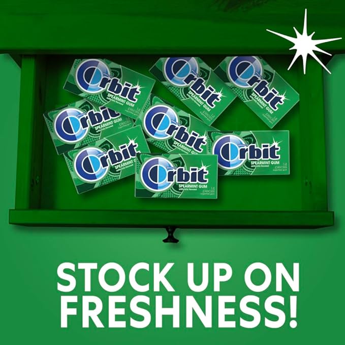 ORBIT Spearmint Sugarless Chewing Gum Bulk, 8 Packs of 14-Pieces, Case of 6 (672 Total Pieces)