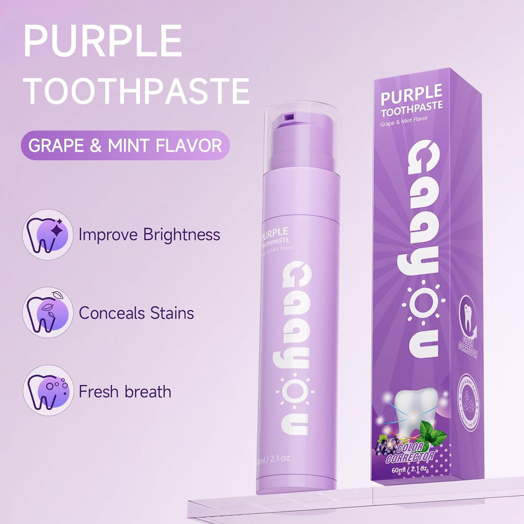 Purple Teeth Whitening - Purple Toothpaste for Teeth Whitening V34 Color Corrector Purple Toothpaste Grape & Mint Flavor for Tooth Stain Removal