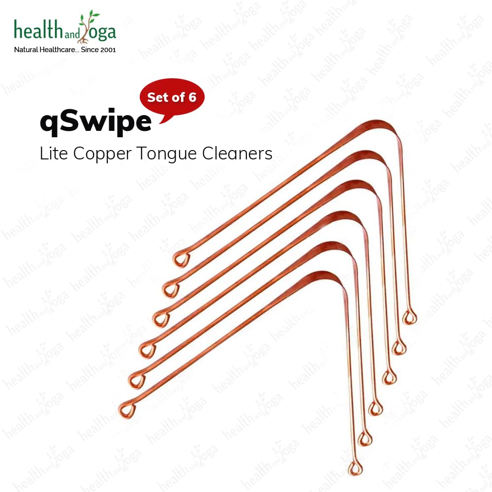 HealthAndYoga™ qSwipe Lite Copper Tongue Cleaners (Pack of 6) – Prevents Bad breath, Improves taste- Flexible, Curved ends provide good grip – Complete Oral Care/Hygiene for Travel/Office/Home