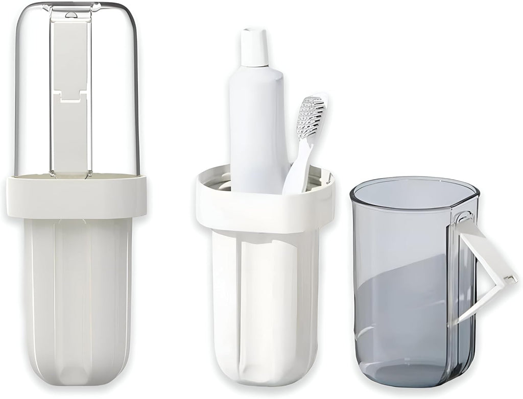 Toothbrush Travel Case, 2-in-1 Portable Toothbrush Holder with Leak-Proof Tray and Rinse Cup with Handle for Travel, Camping, Gym, and Outdoor Use