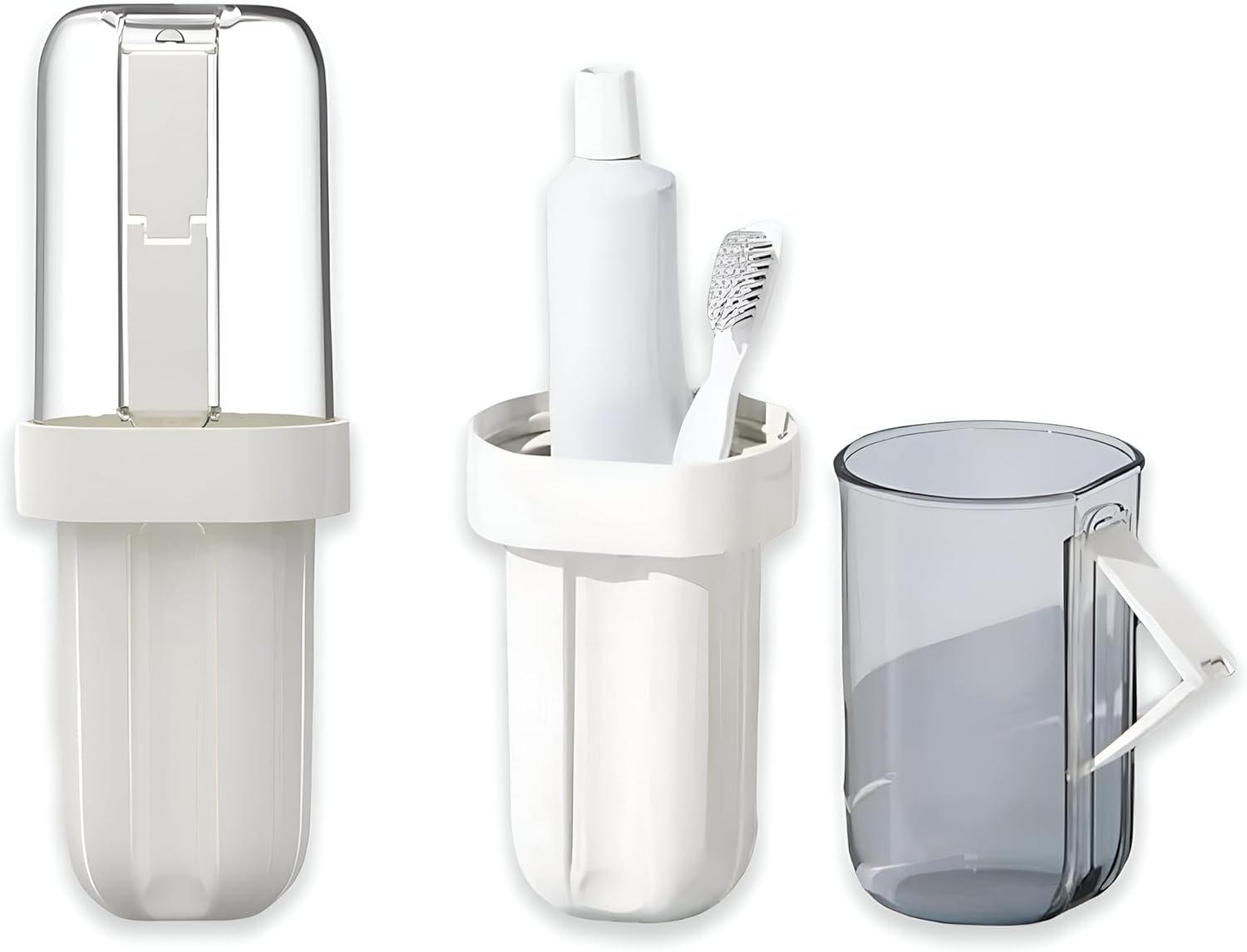 Toothbrush Travel Case, 2-in-1 Portable Toothbrush Holder with Leak-Proof Tray and Rinse Cup with Handle for Travel, Camping, Gym, and Outdoor Use