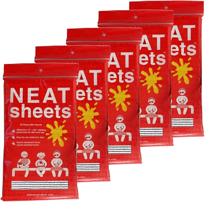 Disposable Bibs for Adults, Kids & Elderly Senior | Adhesive Tab Napkins for Eating, Personal Use, Home Care & Business Spill Absorbent, Stain/Liquid Repellent Blue Ticking, 20 Count x 5 (100 Total)