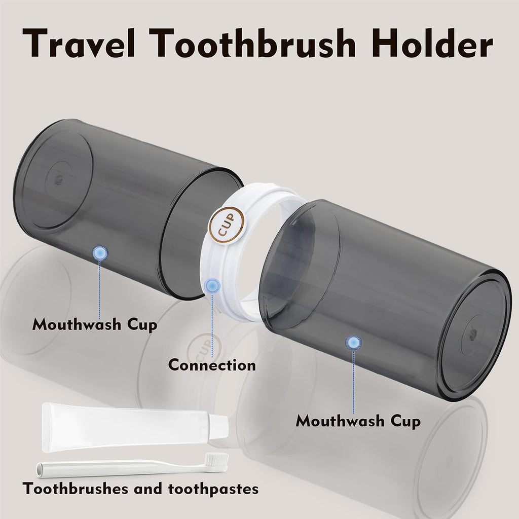 Yeeco toothbrush travel case, 2 pcs Transparent Black Portable Toothbrush Cover with Mouthwash Cup, Tooth Brushing Holder for Home School Camping Travelling, 8.1 x 2.6 inches,Clear Black