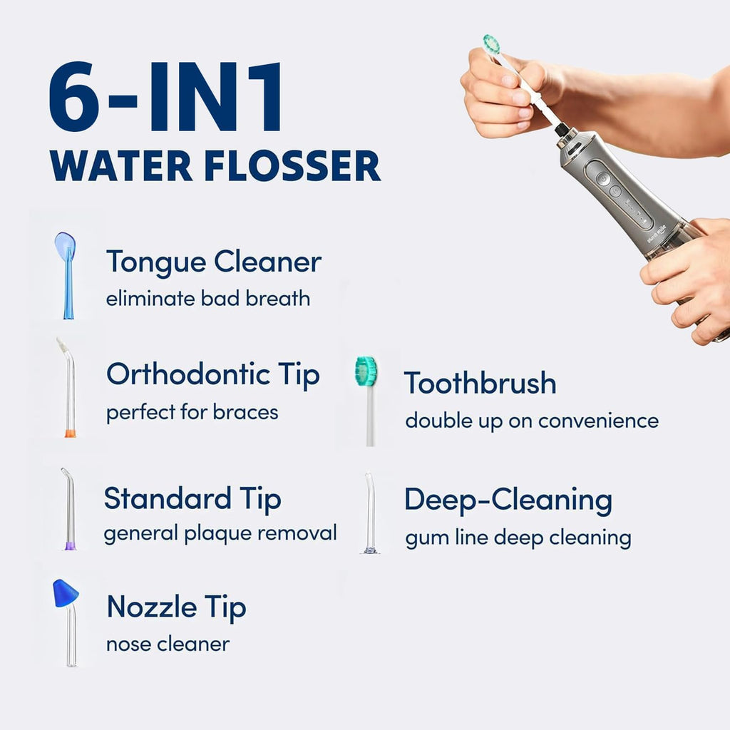 Professional Water Flosser - Advanced Dental Care for a Healthier Mouth, Gum, and Teeth - IPX7 Waterproof Oral Irrigator | 7 Replacement Tips, Travel-Friendly, Rechargeable - Oral Hygiene (Grey)