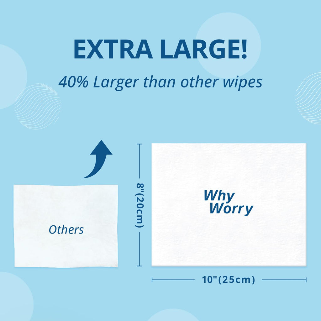 WhyWorry Flushable Wipes for Adults, Extra Large 8"x10" Butt Wipes for Toilet & Personal Cleansing, with Chamomile and Vitamin E, 100% Plant-Based, Septic & Sewer Safe, Sea Incense, 48 Count