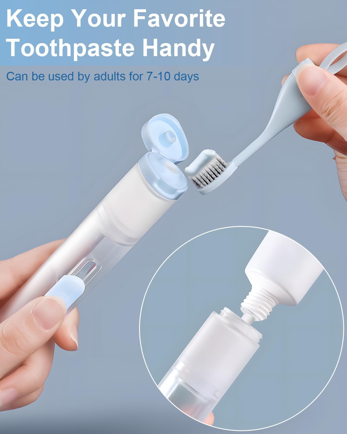 2 Pcs Travel Toothbrush Kit Fold Built-in Toothbrushes Set, Soft Bristles for Travel Camping School Business Trip (Blue, White)