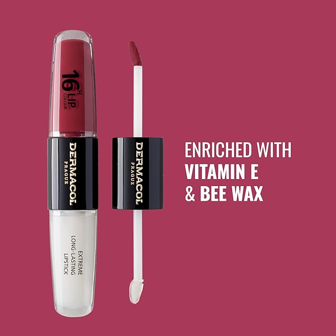 Dermacol NEW 16-Hour Lip Colour, Highly Pigmented Glossy Lip Stain, Two-Phase Lip Plumper Gloss, Kissproof Lip Makeup Products with Matte and Glitter Finish, n.6