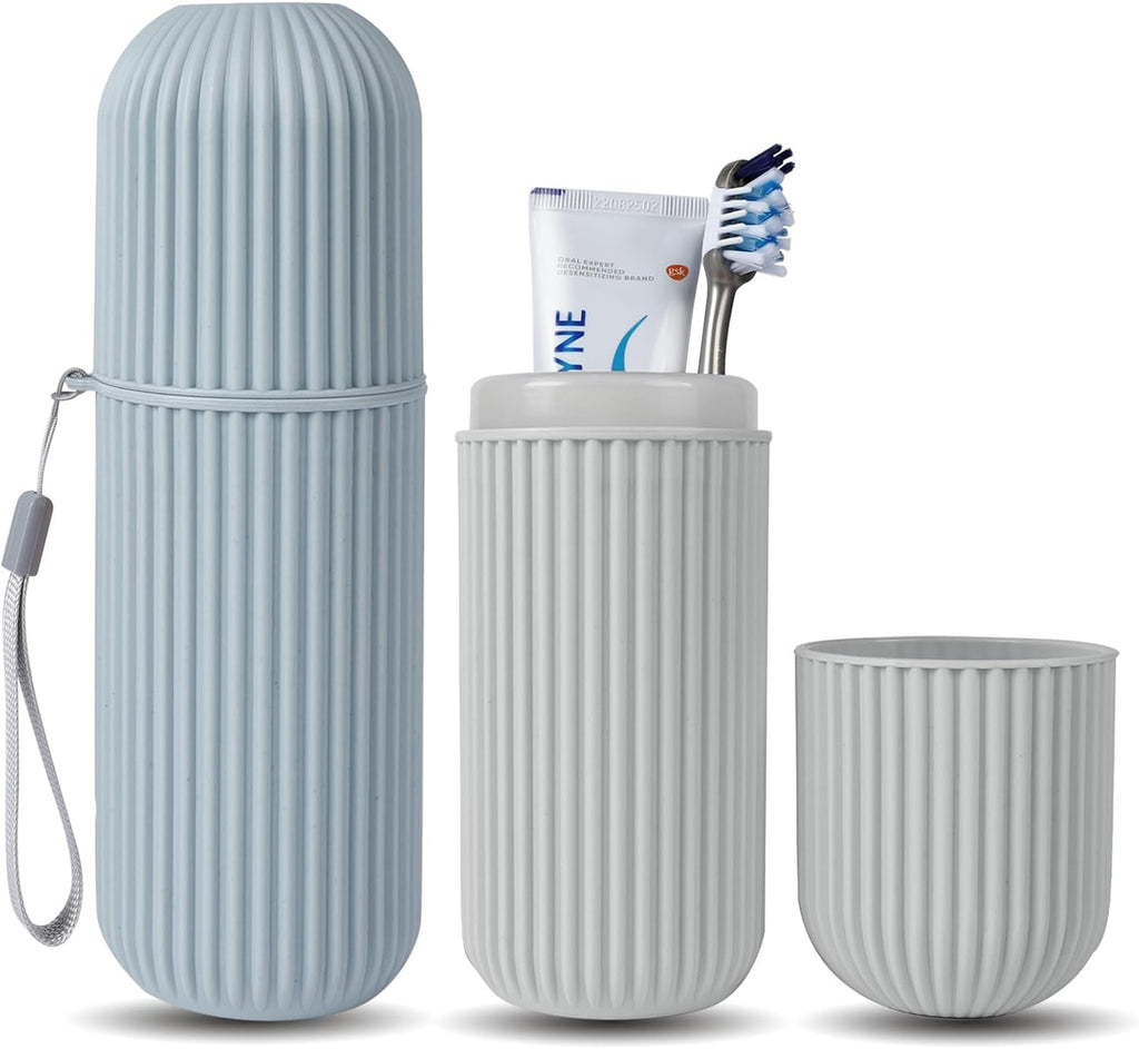 UCEC Toothbrush Travel Case, Portable Holder for Travel, Business, School - 2 Pack (Blue, Grey)