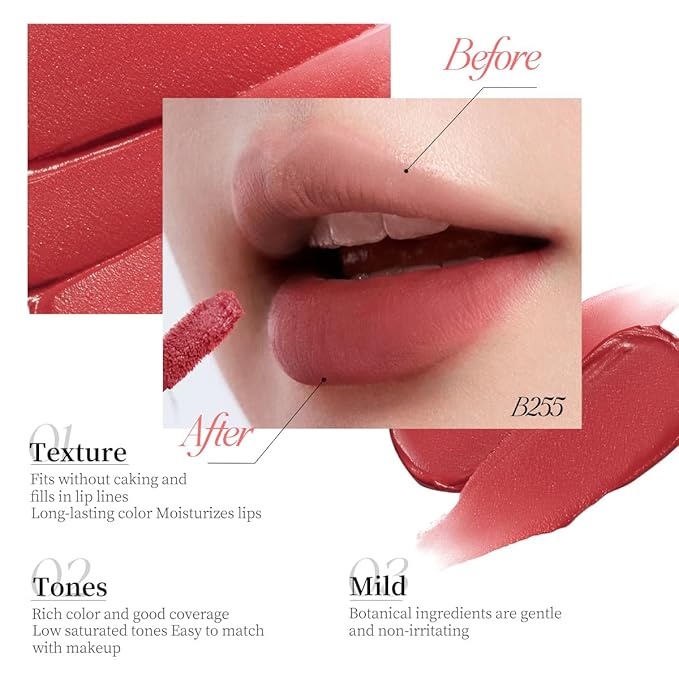 COLORKEY Airy Velvet Lip Tint, Matte Finishs, Longwear Rich Lip Colors, non-sticky, Creamy Soft Texture, Waterproof Lip Stain, Matte hydration, non-drying. Velvety finish (O611 Maple Ginger, 3g)