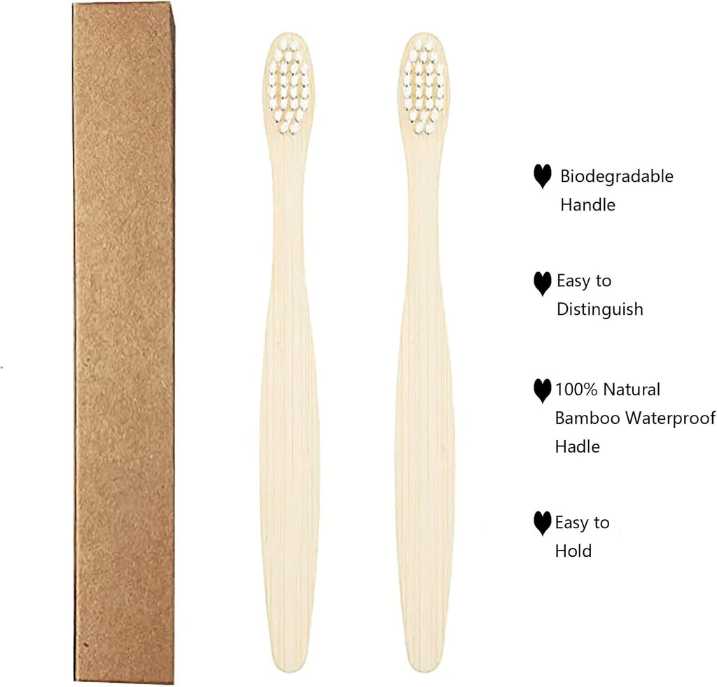 SEVENHEAD 10 PCS Bamboo Toothbrushes Soft Bristles Wooden Toothbrushes for Adult, Natural Biodegradable BPA Free Eco Friendly Toothbrushes White