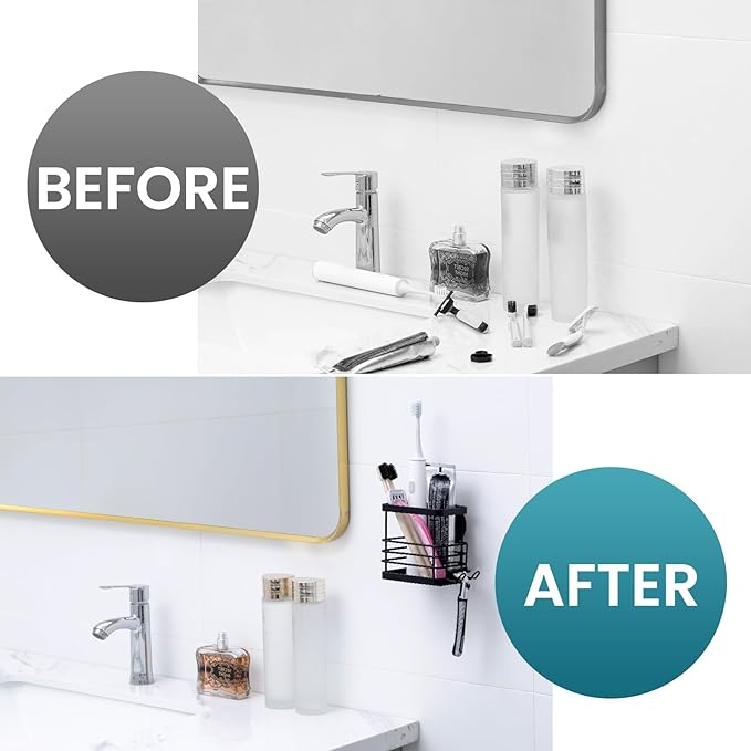 TAILI Patented Suction Cup Toothbrush Holder, Stainless Steel Anti-puddling Shower Toothbrush Holder, No Drilling Removable Organizer for Bathroom Toothpaste, Razor, Kitchen and Office Items, Black