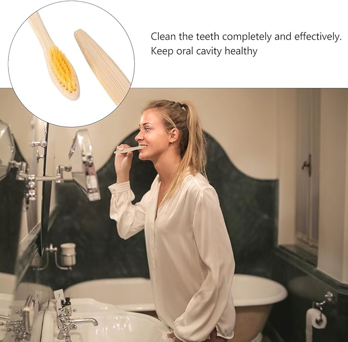 10 Pcs Natural Toothbrushes with Soft Bristles for Adults Travel Eco-Friendly Biodegradable Personal Care Teeth Brush Ergonomic Handle