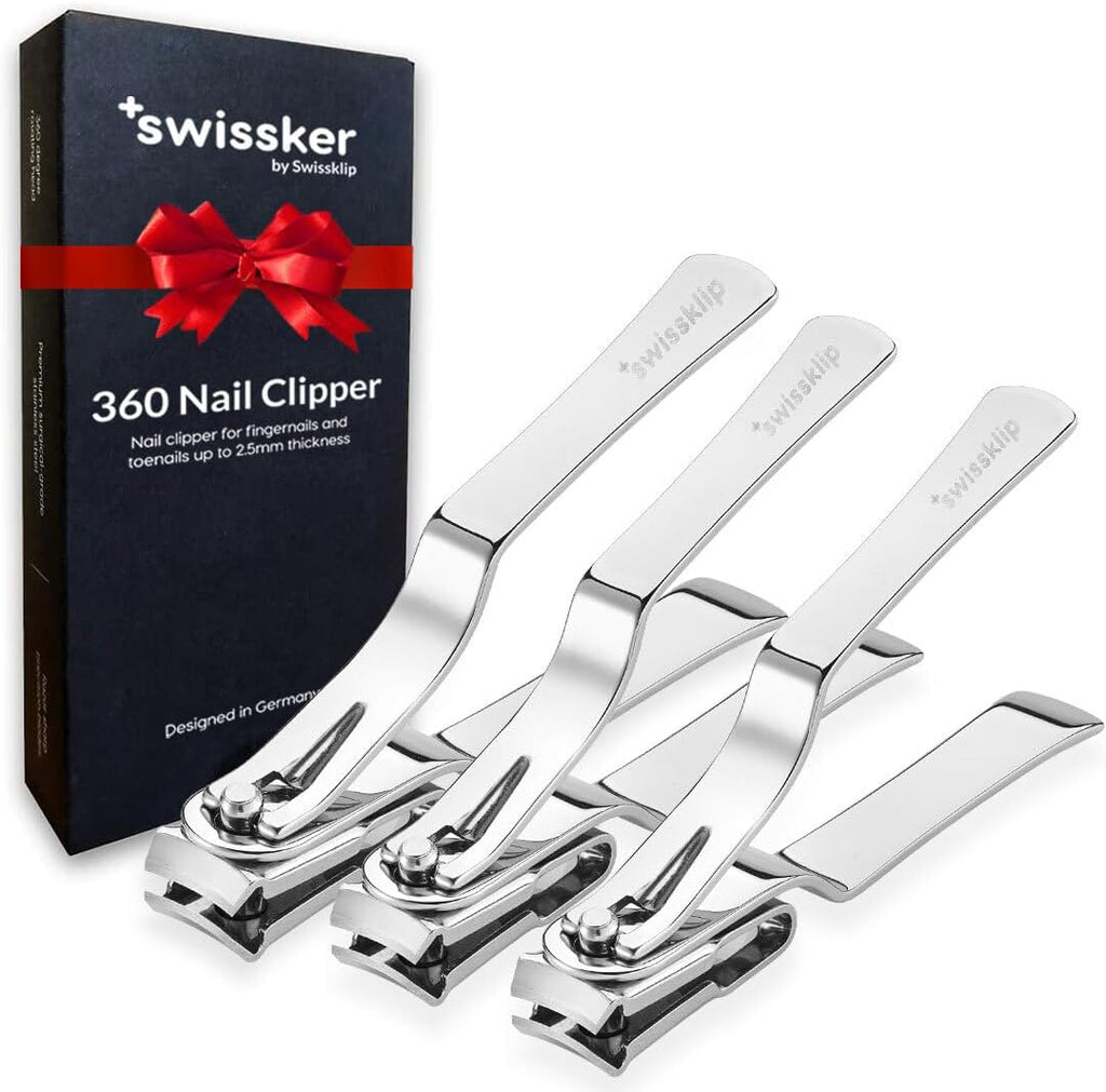 Swissklip Nail Clippers for Men & Women I Finger Nail Clippers for Adult with 360 Degree Rotating Head I Fingernail Clippers for Women I Surgical-Grade Stainless Steel Material (3 Pack)