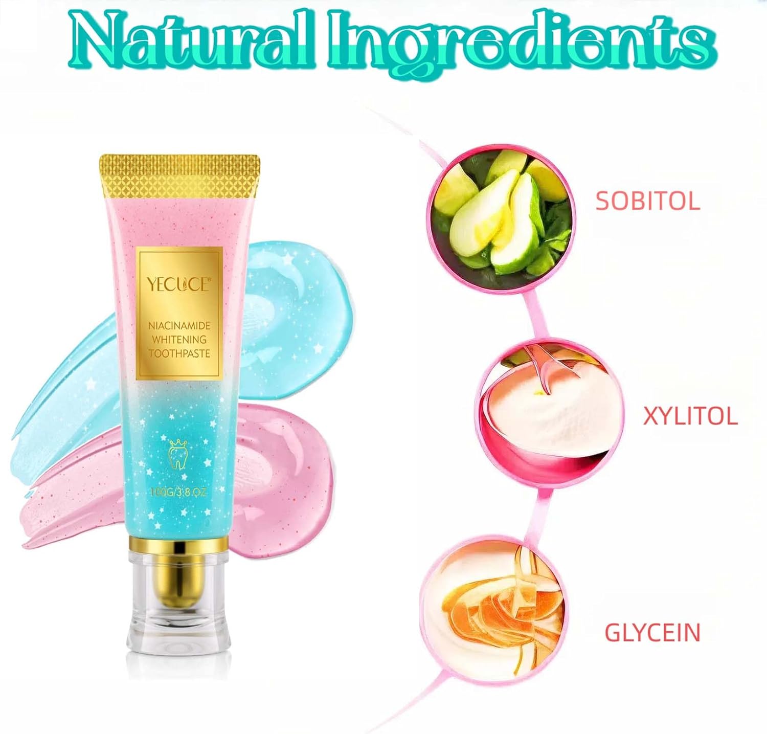 Niacinamide Whitening Toothpaste 2-Pack | Fresh Breath Toothpaste | Stain Removal & Enamel Safe | Fresh Breath Formula with Activated Charcoal |for Coffee/Smokers