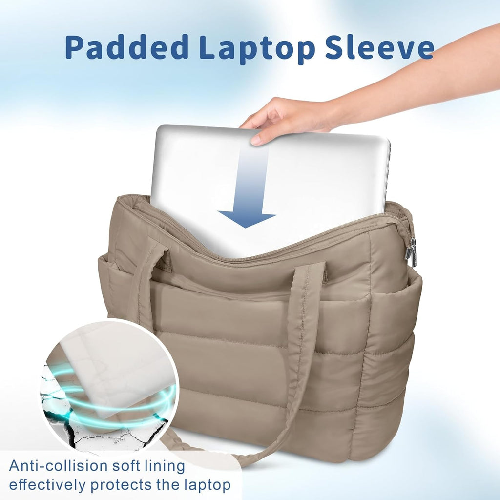 TOPDesign Puffer Tote Bag for Women, Lightweight Puffy Handbag with Compartments, Quilted Shoulder Bag for Work, Travel, Gym