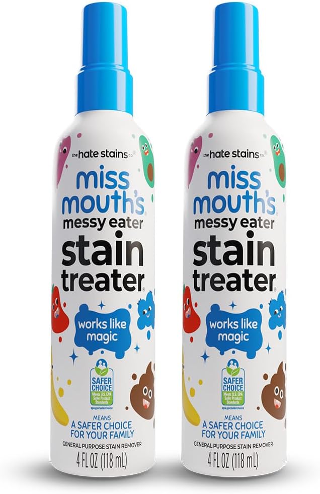 Miss Mouth's Messy Eater Stain Treater Spray - 4oz 2 Pack Stain Remover - Newborn & Baby Essentials - No Dry Cleaning Food, Grease, Coffee Off Laundry, Underwear, Fabric