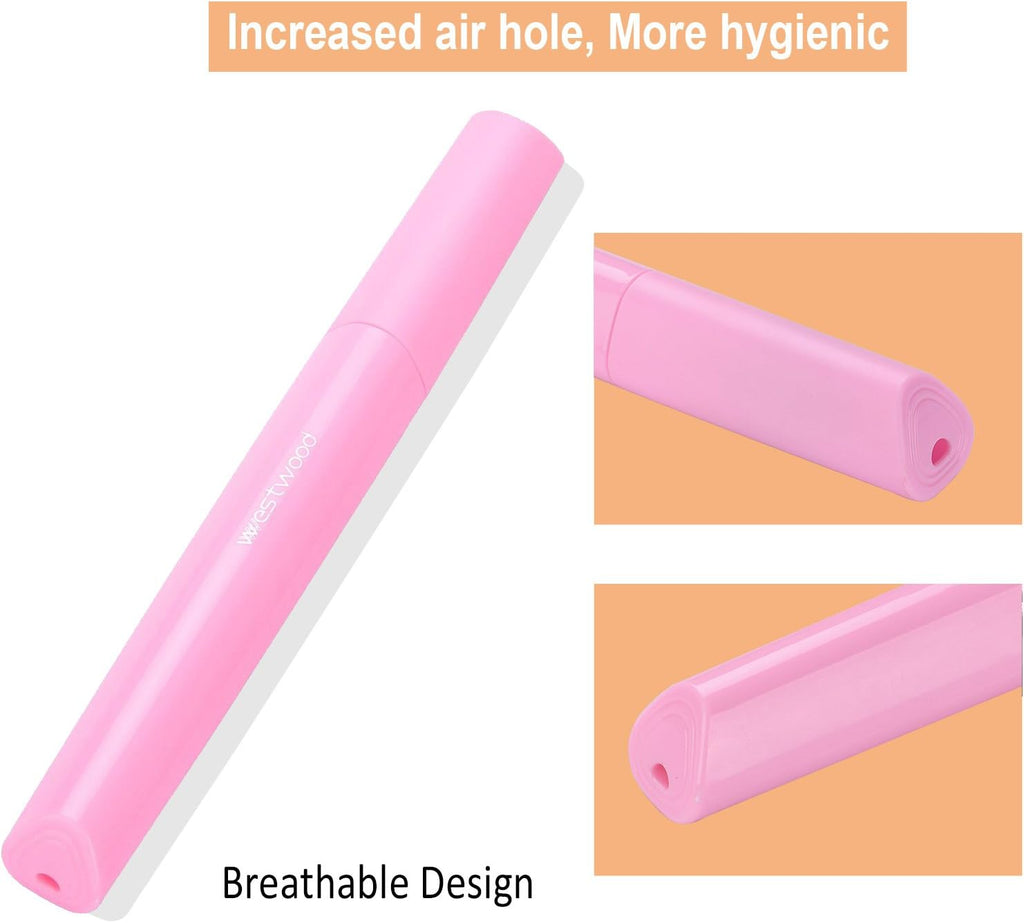 Plastic Travel Toothbrush Cover Portable Toothbrush Box, Breathable Design with Air Hole More Container Toothbrush Tube Container for Home Daily Travel Camping School Business Trip (Pink)