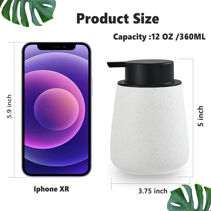 12Oz Ceramic Liquid Soap Dispenser - Modern Lotion Hand Soap Dispenser with Easy-to-Press Black Pump, Reusable and Refillable Dish Soap Dispensers for Bathroom & Kitchen, Speckled Matte White