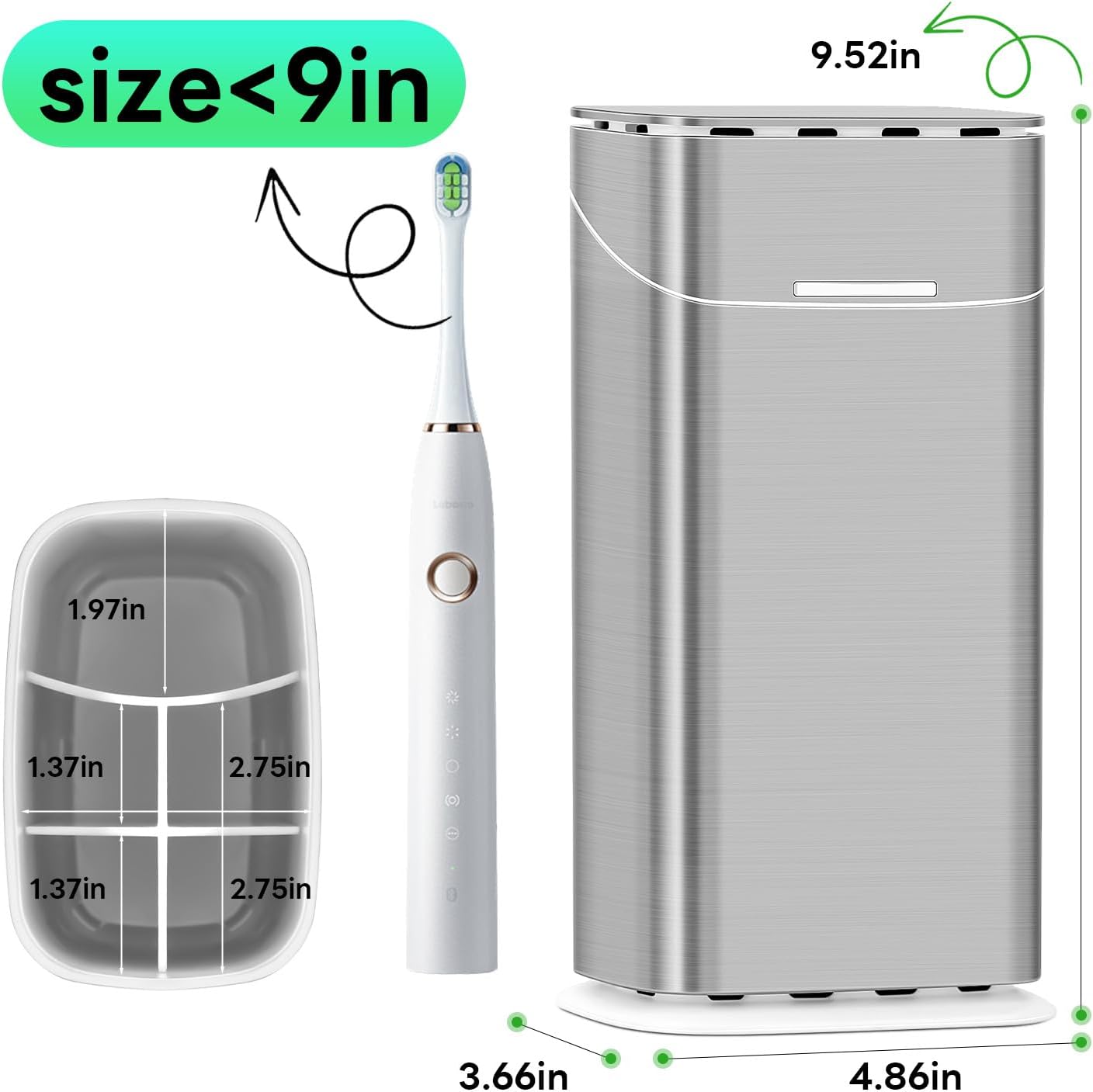 Toothbrush Holders with Cover - Electric Toothbrush Length Less Than 9 inches, 5 Slots Tooth Brush Holder for Bathroom, Detachable Toothpaste Holder Bathroom Organizers with Drainage, Silver