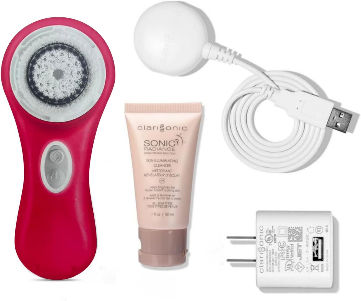 Clarisonic Mia 2 Sonic Facial Cleansing Brush System with Sensitive Brush Head (Bright red)