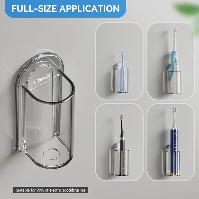 MOPMS Electric Toothbrush Holders Wall Mounted, Single Slot Toothbrush Holders for Bathrooms, Self Adhesive Electric Toothbrush Organizer Space Saver (2Pcs Grey)
