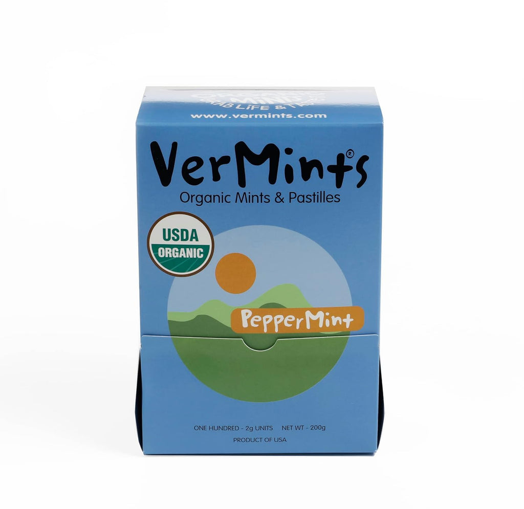 VerMints Organic Breath Mints PepperMint Candy Mints - Real Ingredients, Lasting Refresh - Travel Size Candies - Non-GMO, Vegan, Nut Free, Gluten Free & Kosher Peppermints - 100 Packets