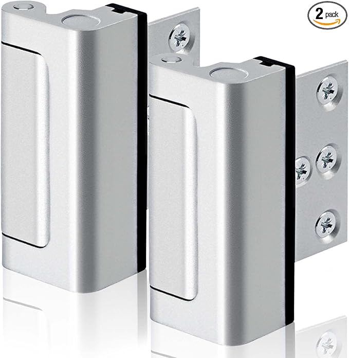 2PACK Home Security Door Reinforcement Lock Childproof, Add High Security to Home Prevent Unauthorized Entry, Aluminum Construction Finish, Frame Lock, Silver
