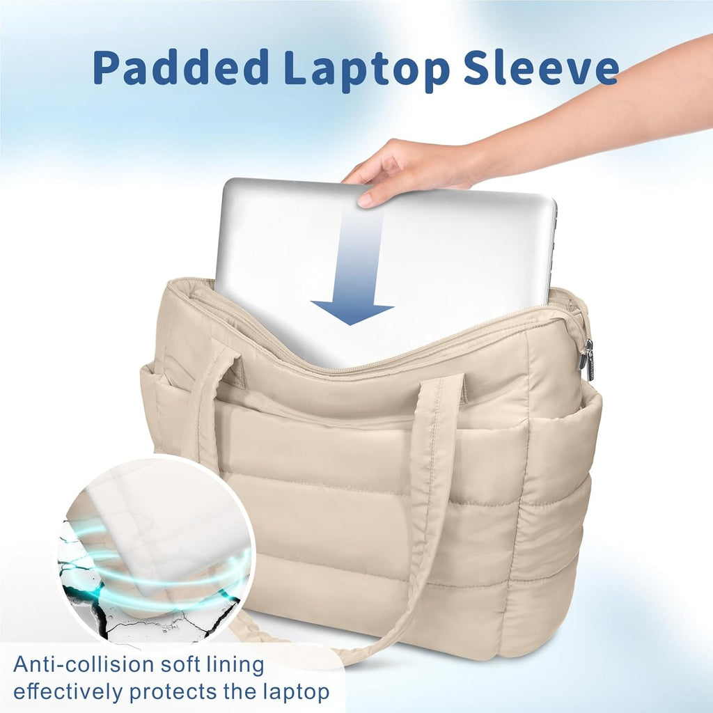 TOPDesign Puffer Tote Bag for Women, Lightweight Puffy Handbag with Compartments, Quilted Shoulder Bag for Work, Travel, Gym