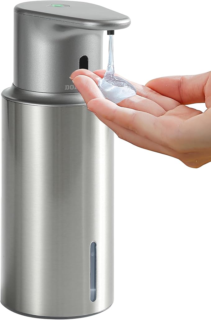 Automatic Liquid Soap Dispenser Touchless, 16.2oz/480ml Rechargeable, 3 Adjustable Liquid Levels, IPX7 Waterproof, for Kitchen Bathroom, Stainless Steel